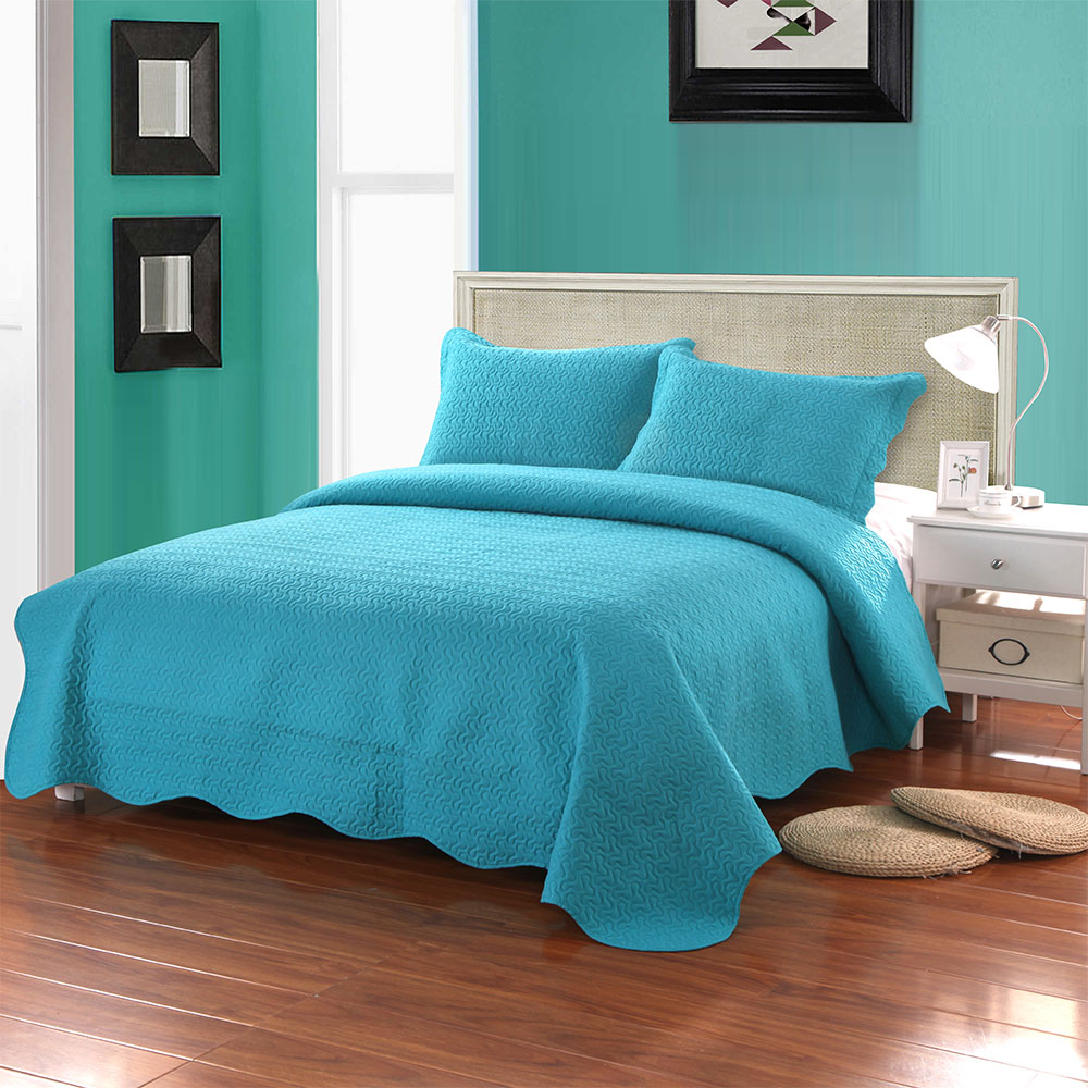 100% polyester solid color ruffles microfiber ultrasonic bedspread set bedding set