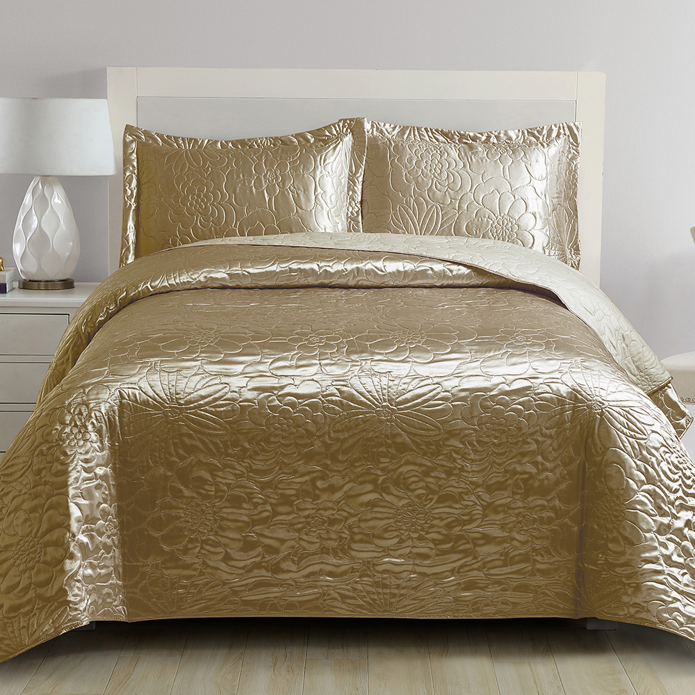 Satin Fabric Ultrasonic Quilt/Bedspread Set