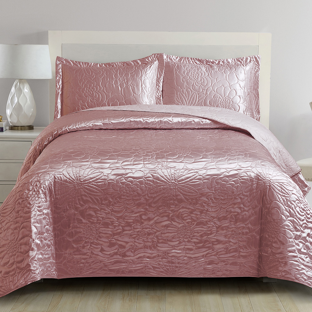 Satin Fabric Ultrasonic Quilt/Bedspread Set