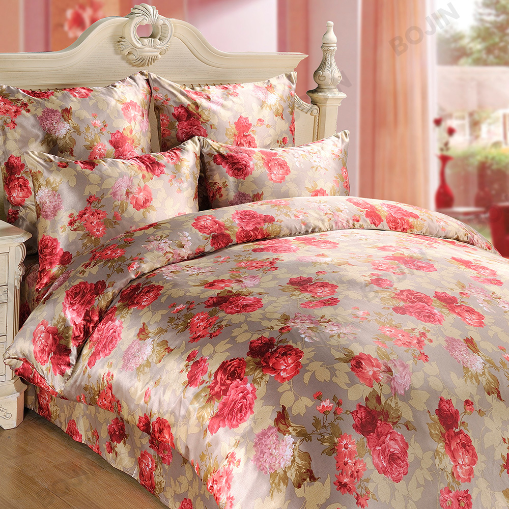 Wholesale Price Confortable 100% polyester pastel tones printed satin duvet bedding set