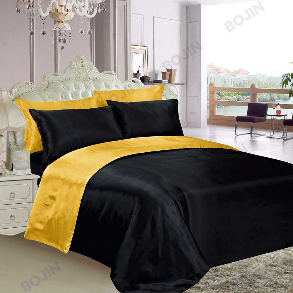 2-3pcs 100% polyester Warm Thick  solid satin duvet set bedding set with Silk