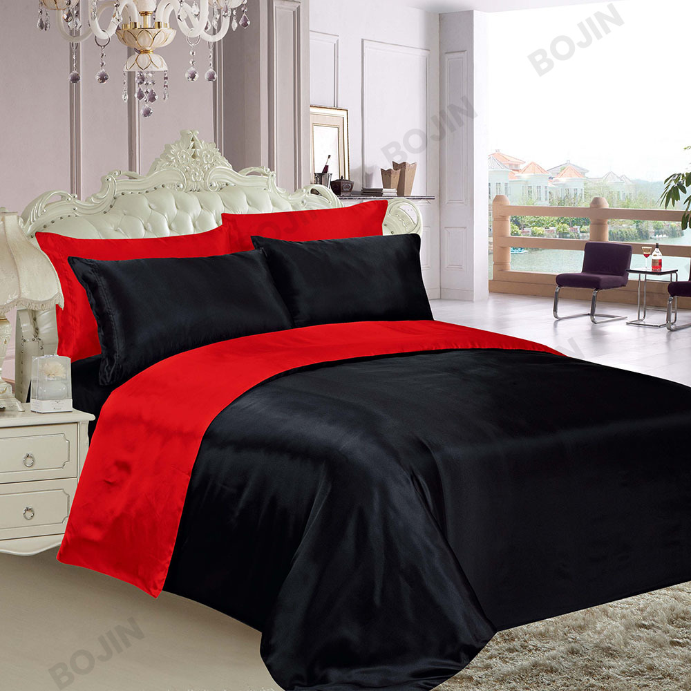 2-3pcs 100% polyester Washed solid satin straight edge duvet set bedding set